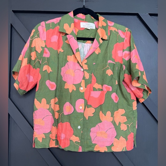 Birds of Paradis by Trovata Papaya Bloom Linen Nico Shirt, Size Small - Picture 5 of 10